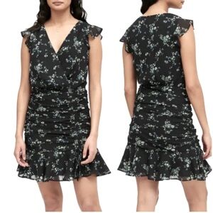 Banana Republic print ruched mini dress. Size 10. Black.